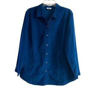 J Jill corduroy button up shirt jacket top with pockets dark blue  Large